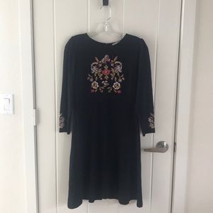 Loft Black Embroidered A-Line Dress